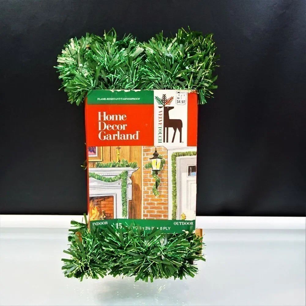 Vintage Home Decor Garland VELVET TOUCH 15ft Green Tinsel Christmas Indoor Outdo